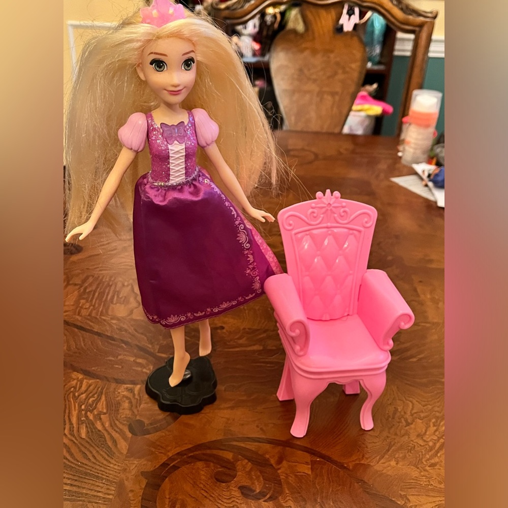 Repunzel doll and princess Barbie chair!l